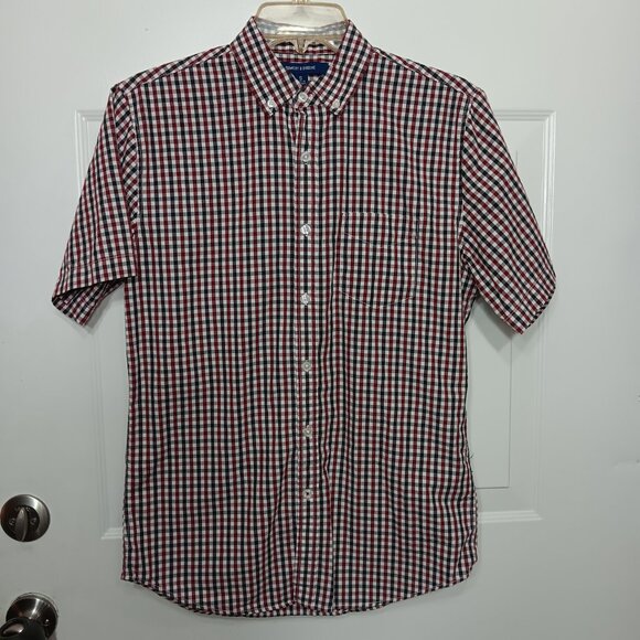 Mens Bowery & Brooke size small plaid button up shirt White Red Grey Black D18 - Picture 1 of 7
